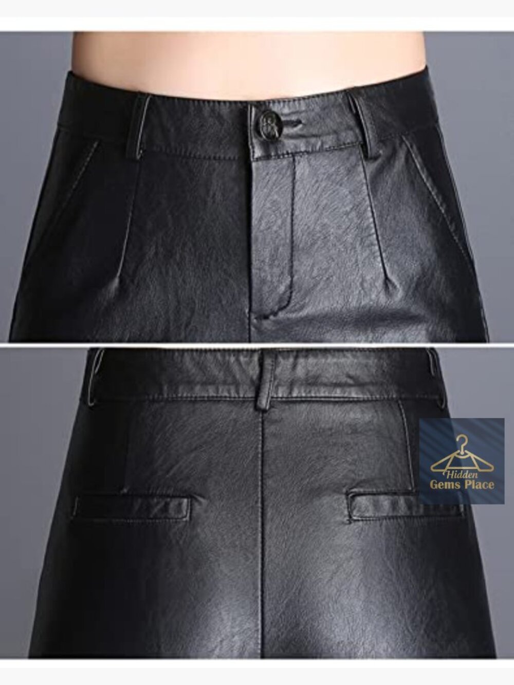 High Waist Wide Leg Faux Leather Palazzo Pants Elastic Waist - Picture 6 of 7